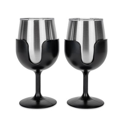 Camco 53485 "Life is Better at the Campsite" Wine Tumblers - Black, Pack of 2