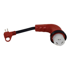 Valterra A10-1550D90 Mighty Cord 90Â° Detachable 12" Locking LED Adapter Extension w/Handle - 15AM to 50AF, Red (Bulk)