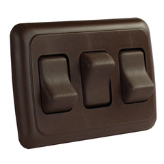 JR Products 12155 On/Off Switch with Bezel - Triple Switch, Brown