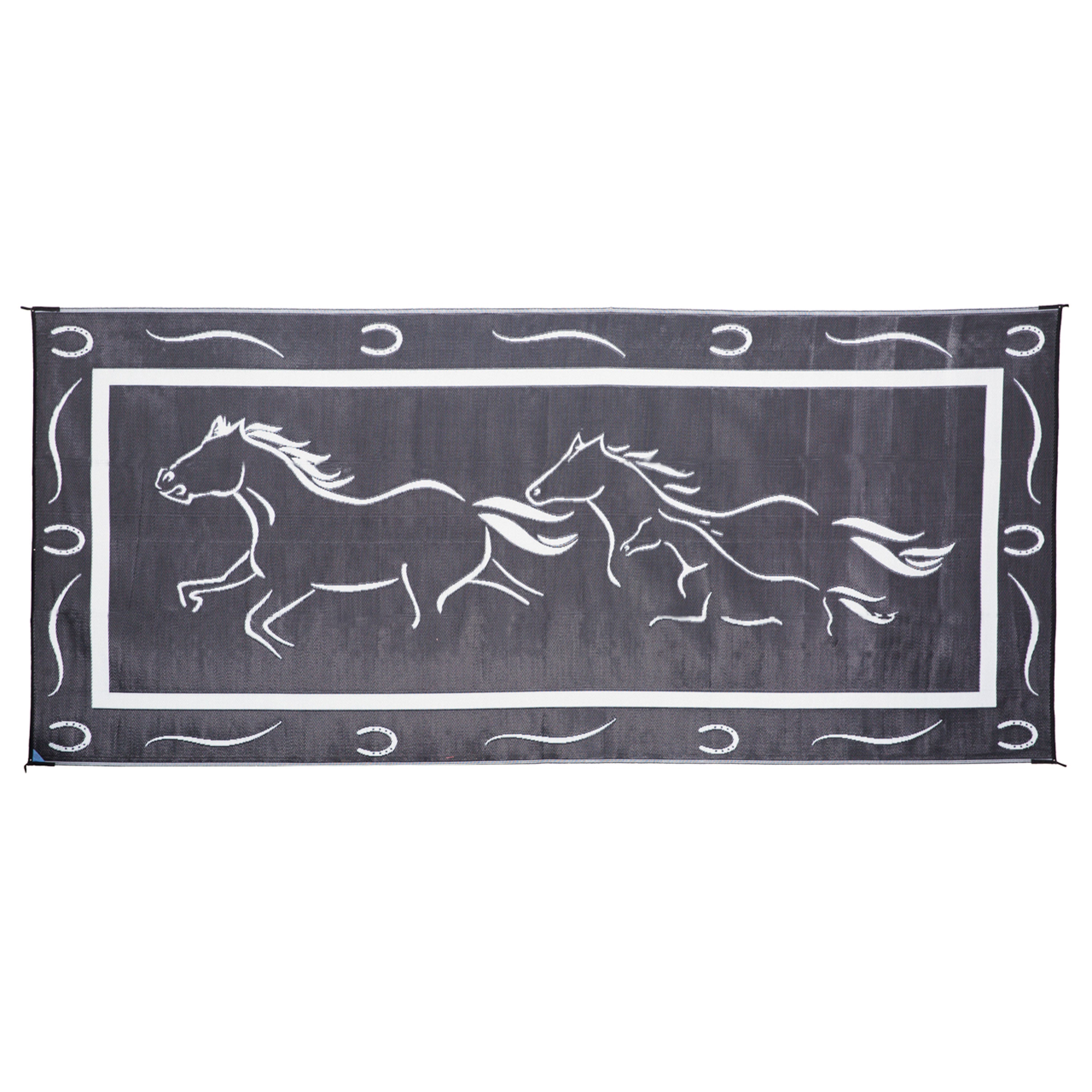 Ming's Mark GH8181 Stylish Camping Reversible Galloping Horses Patio Mat - 8' x 18', Black/White