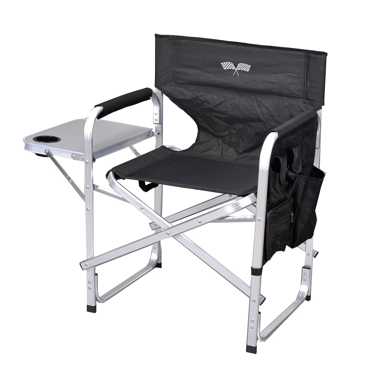 Ming's Mark SL1204-BLACK/FLAG Stylish Camping Folding Director's Chair - Black with Flag