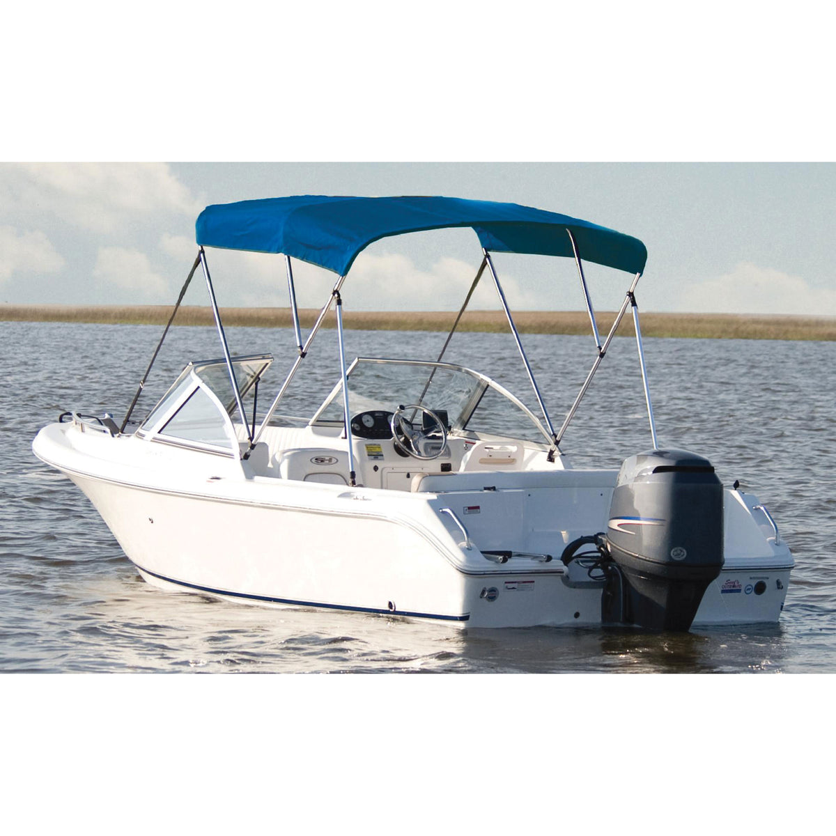 Carver A5469TB-4 Fully Assembled 3-Bow Round Tube Sunbrella Bimini Complete Top Kit - Pacific Blue, 67" - 72" Widths