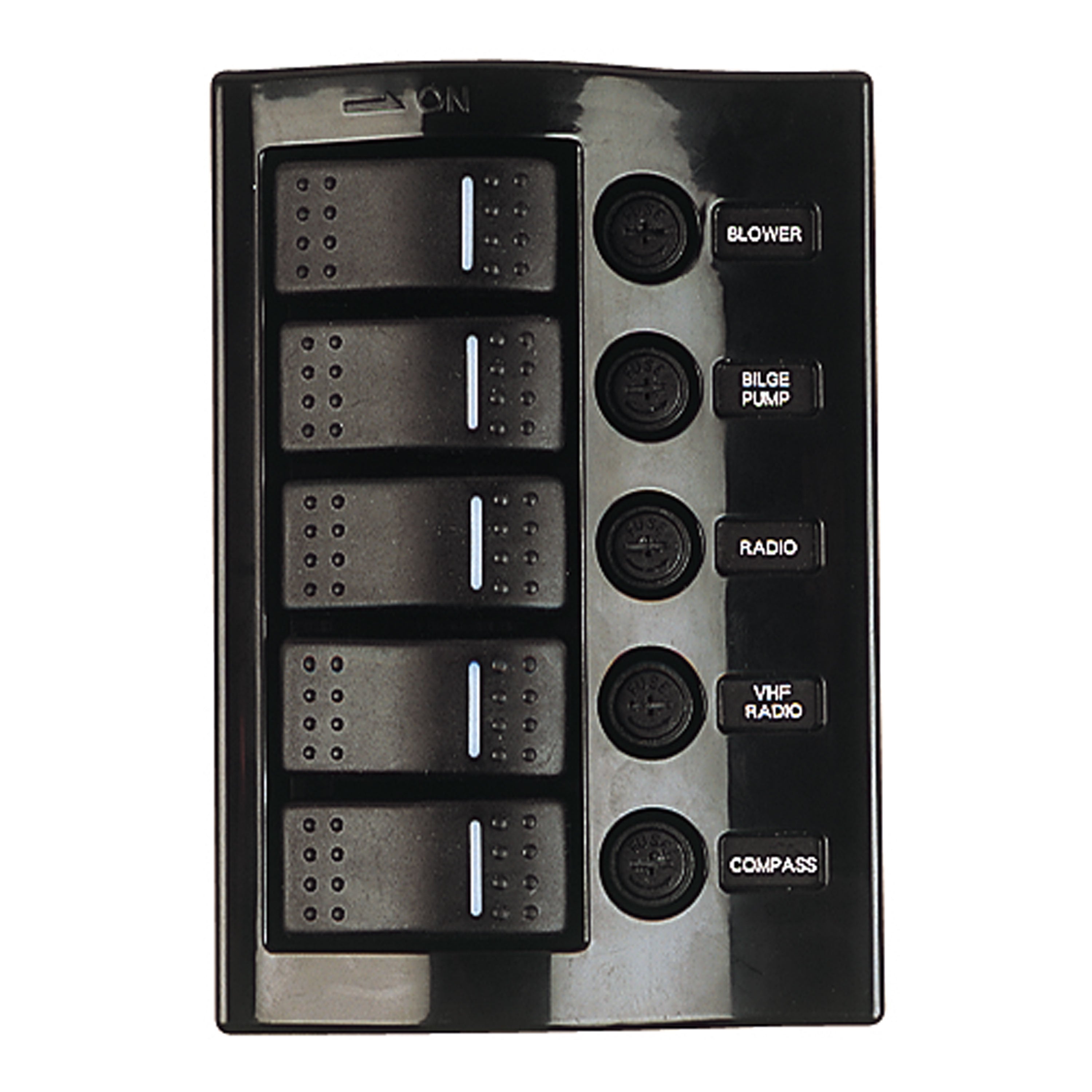 Sea-Dog 425110-1 Wave Rocker Switch Panel with 5 Illuminating Switches and Fuse