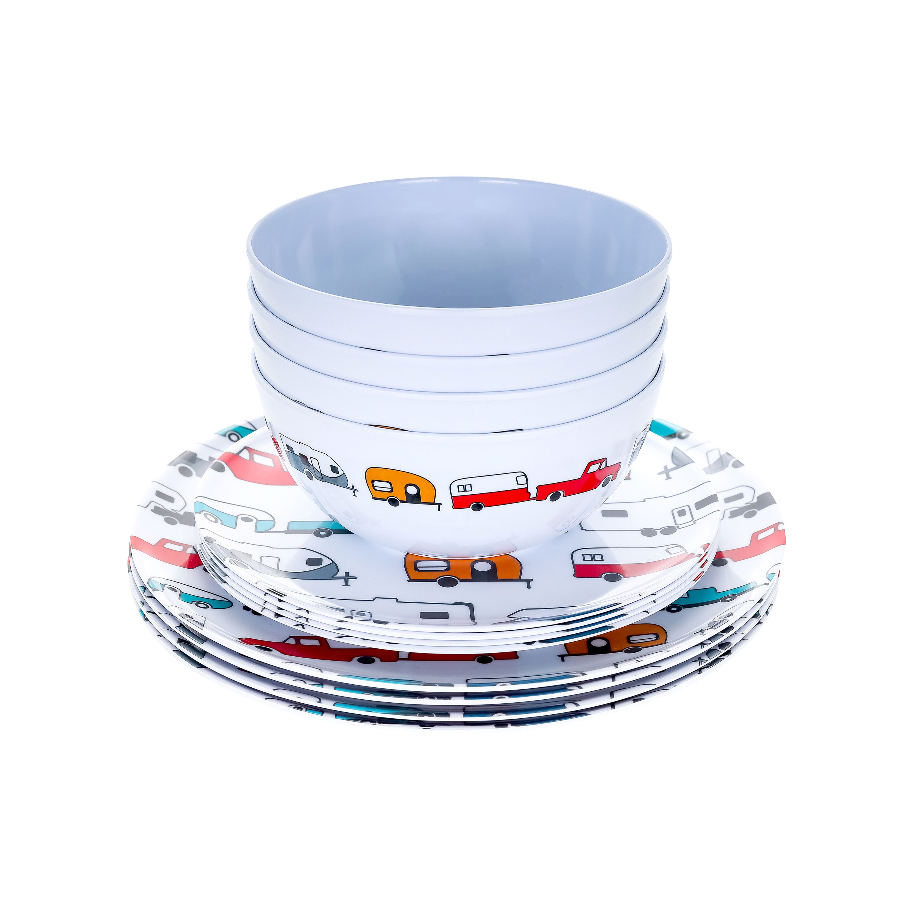 Camco 53295 Dinnerware Set 12 Pc Multi RV Life Is Better Melamine