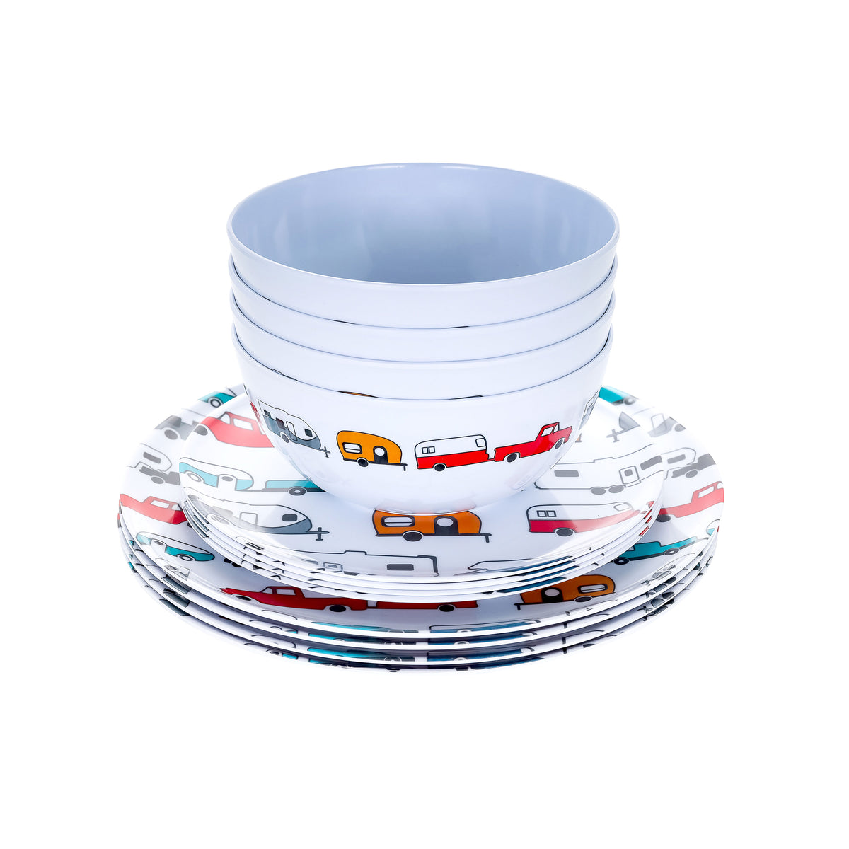 Camco 53295 Dinnerware Set 12 Pc Multi RV Life Is Better Melamine