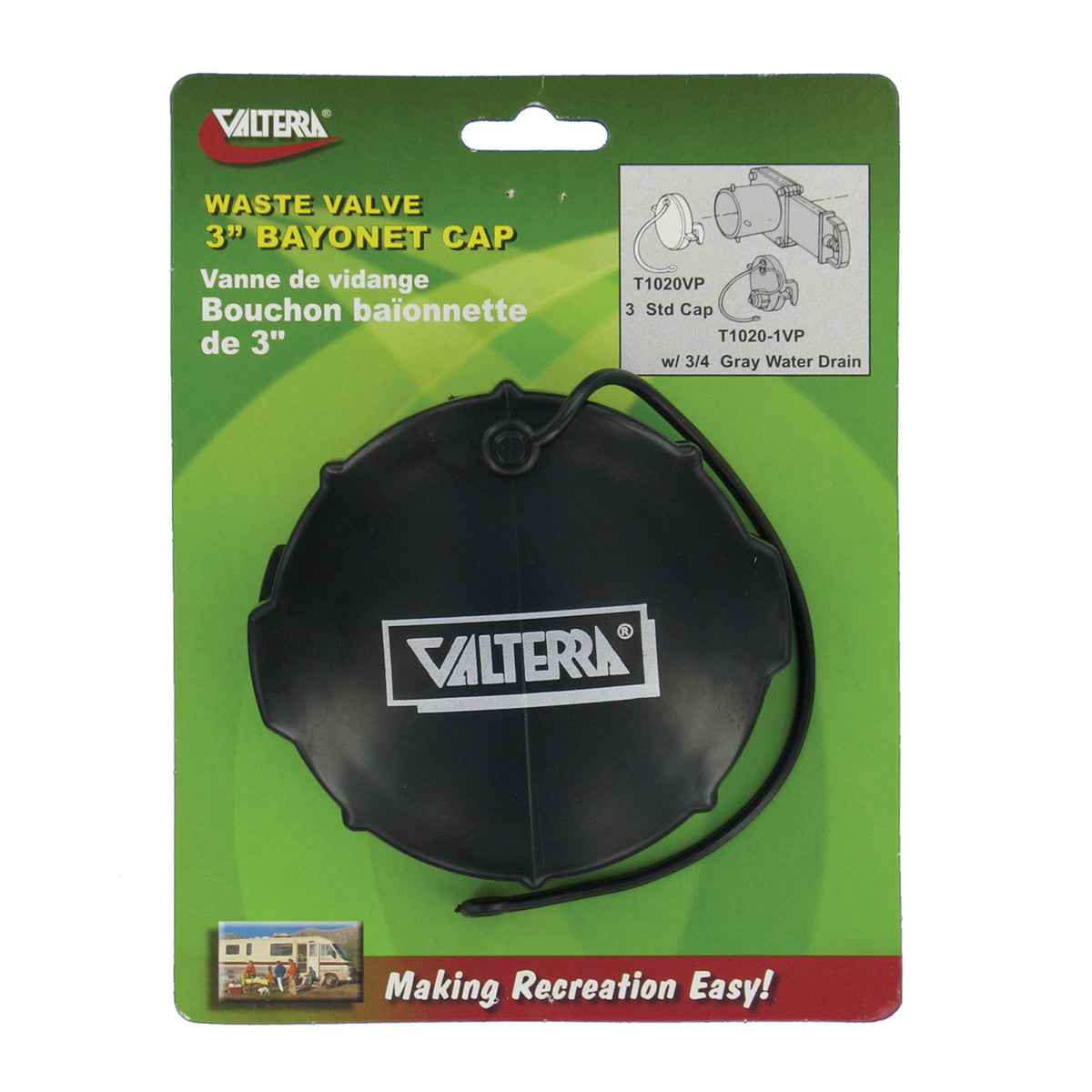 Valterra T1020VP Waste Valve Cap - 3" Bayonet, Black T1020-VP