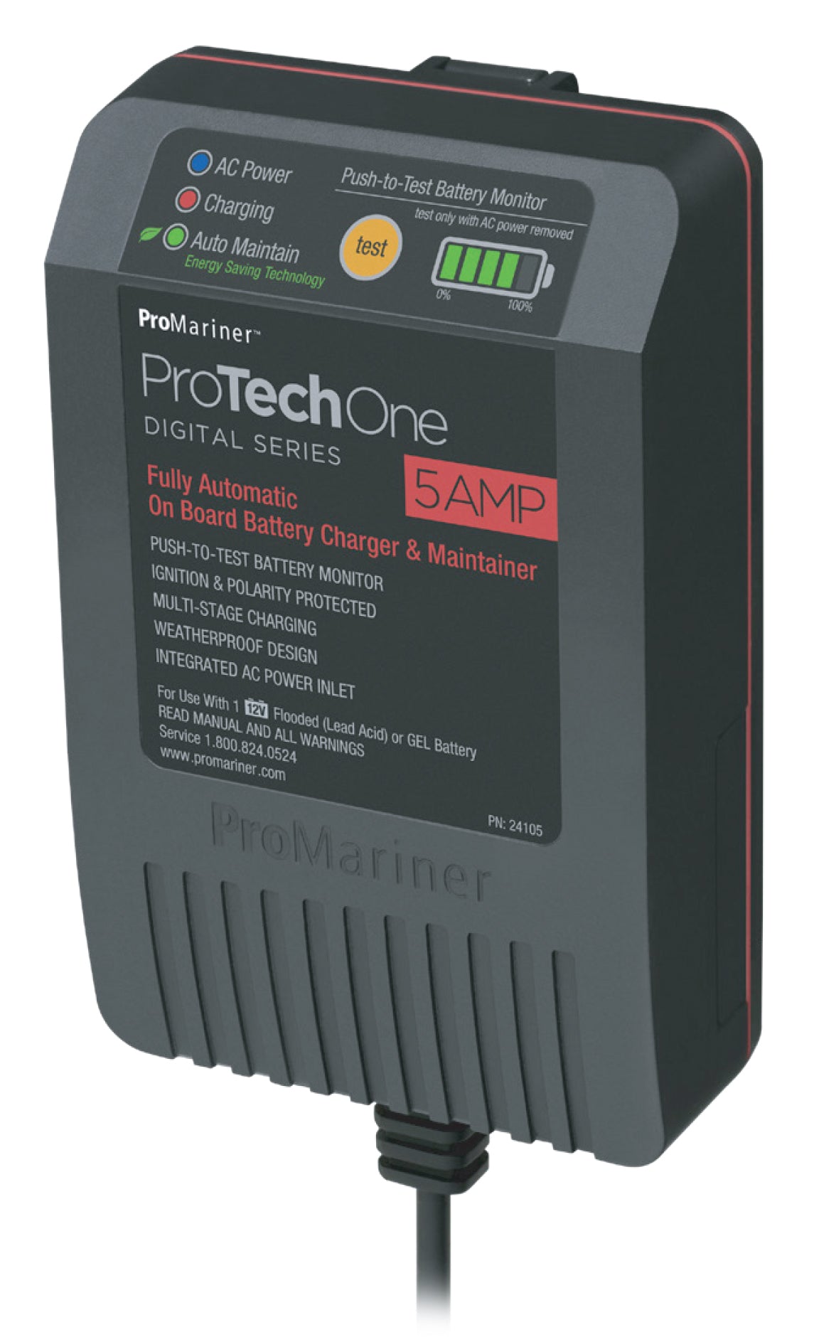 ProMariner 24105 ProTechOne Digital Series On Board Battery Charger/Maintainer, AC Inlet with Self-Closing Cover - 5 Amp
