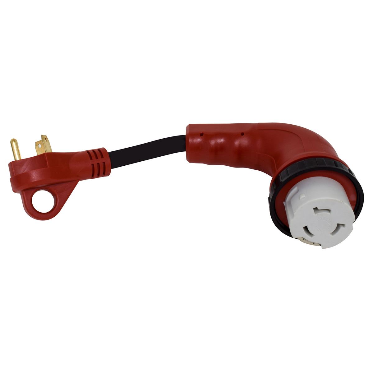 Valterra A10-3050D90 Mighty Cord 90Â° Detachable 12" Adapter Cord - 30AM to 50AF, Red
