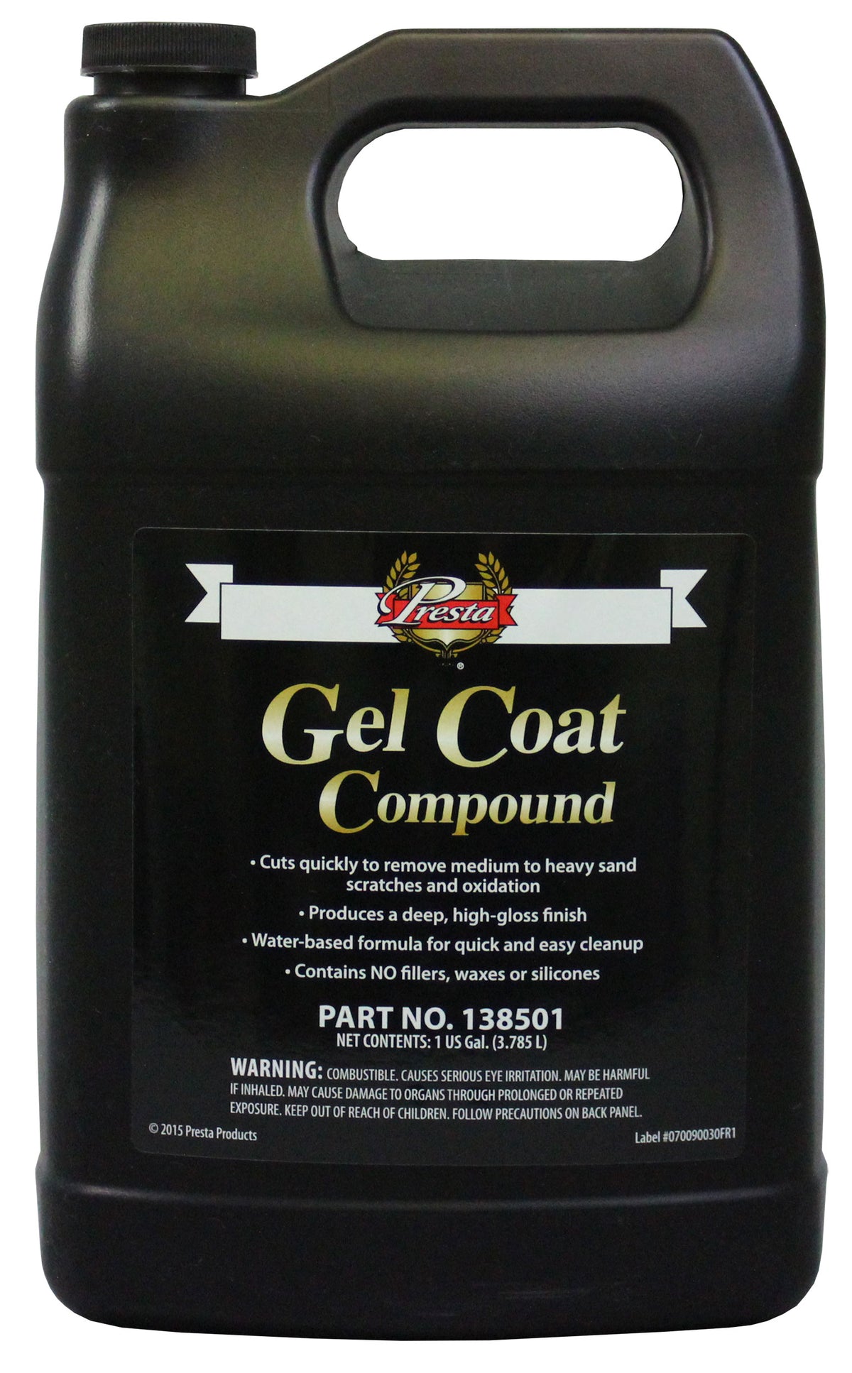 Presta 138501 Gel Coat Compound for Removing P1000 Grit, Finer Sand Scratches and Oxidation - 1 Gallon