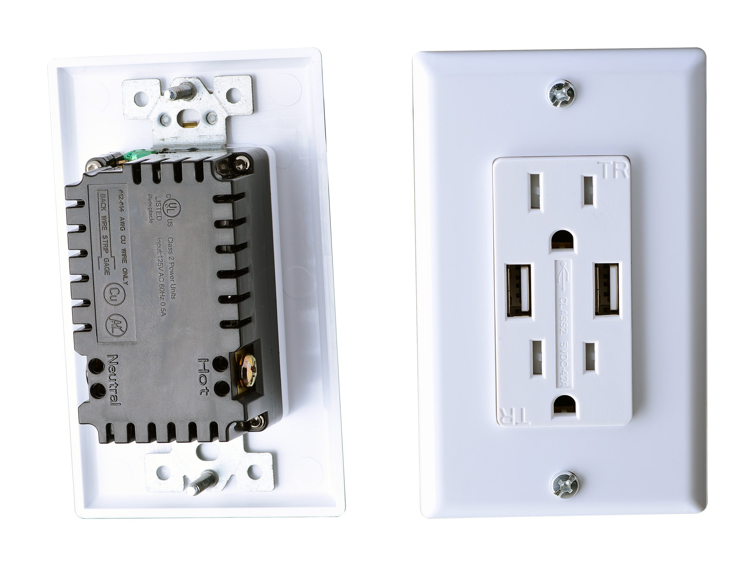 RV Designer S850 Dual AC Outlet with Cover & 2 USB Charging Ports - White