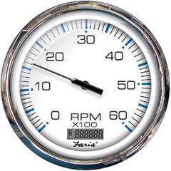 Faria 33863 Chesapeake Stainless Steel Tachometer with Hourmeter (6000 RPM) Gas - 5", White