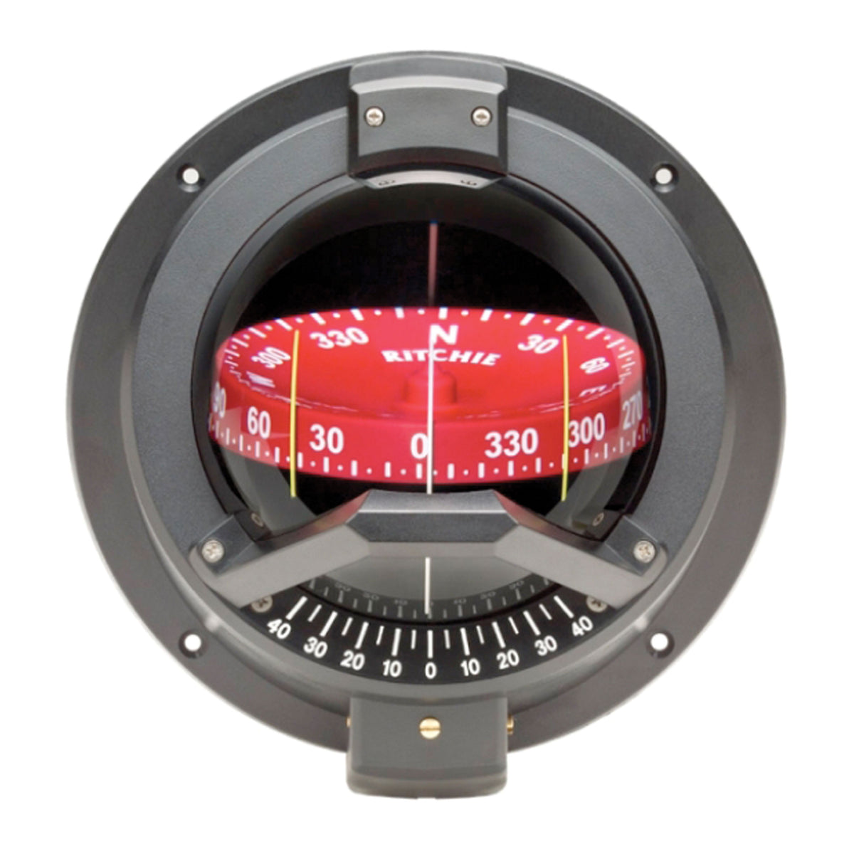 Ritchie Navigation BN-202 Navigator Bulkhead Mount Compass - CombiDial, Black with Red Dial