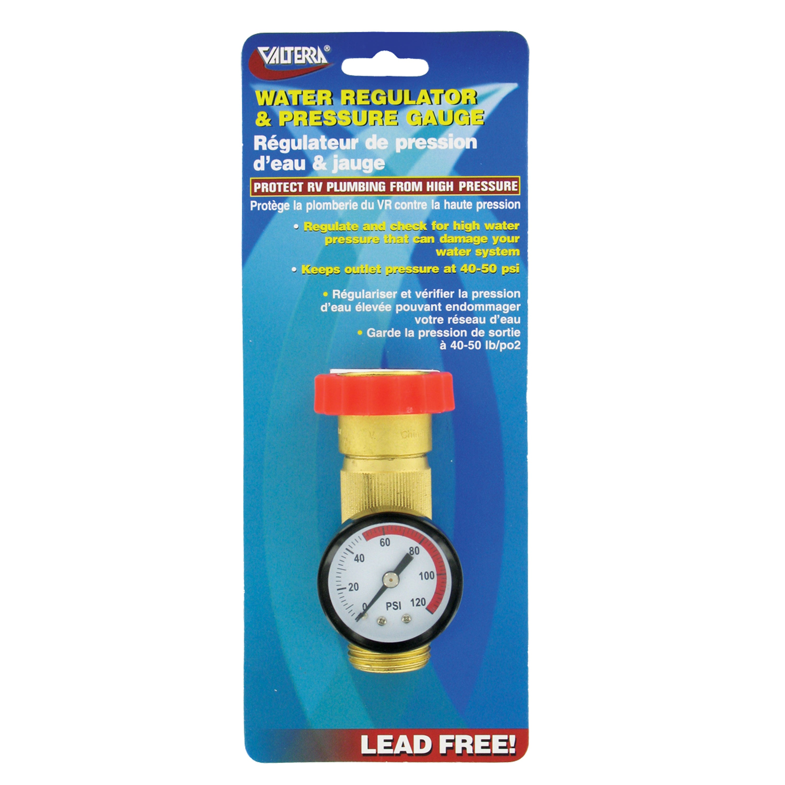 Valterra A01-1124VP Brass Water Regulator/Gauge Combo (Carded)