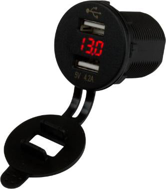 Sea-Dog 426517-1 Round Dual USB Socket/Voltmeter with Hidden Display