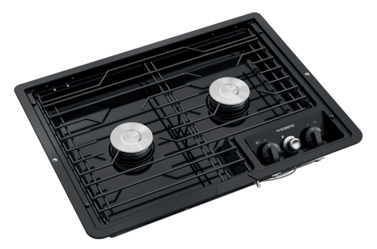 Dometic 9108717574 (50211) Drop-In Two-Burner 12V Cooktop with Wire Grate - Black, Electric