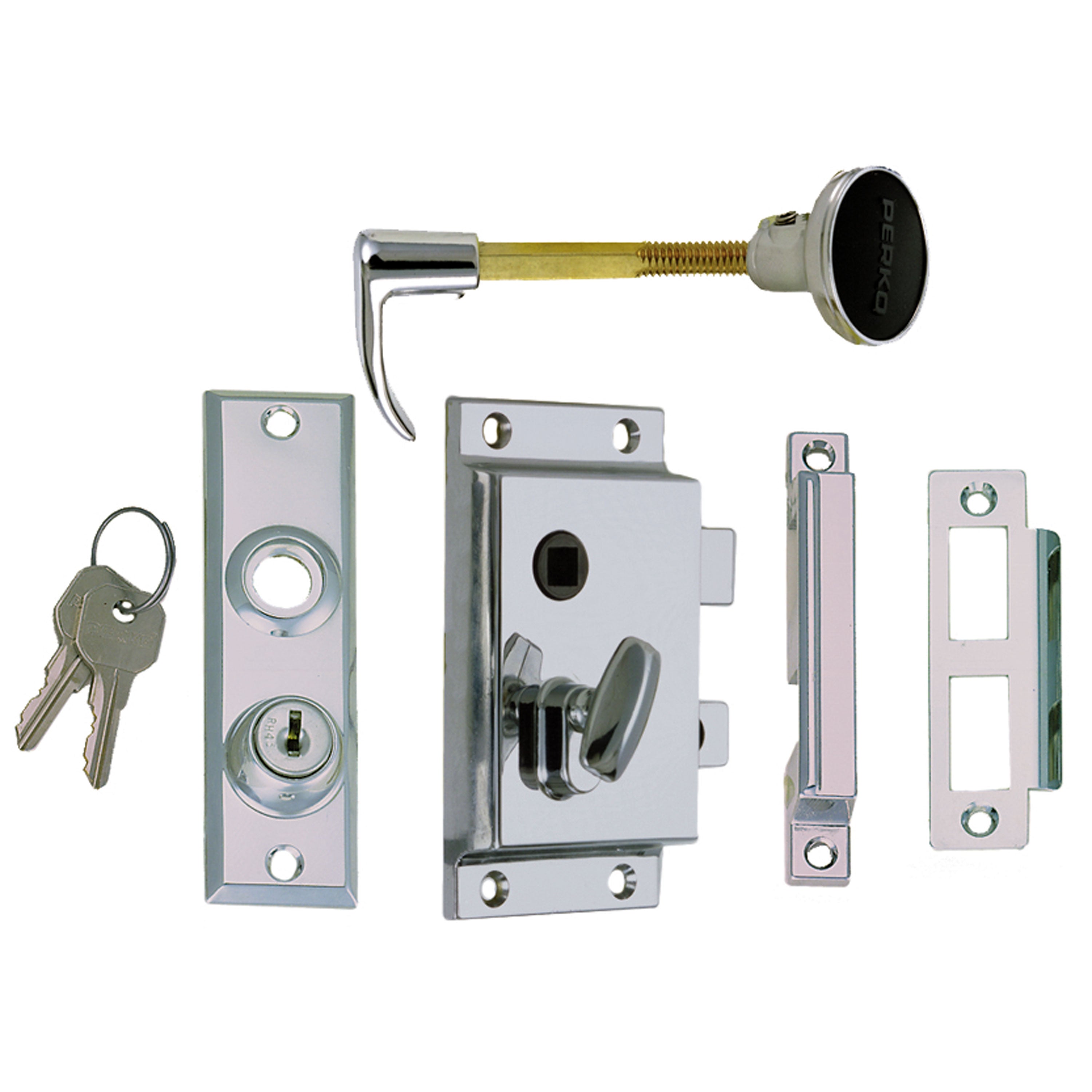 Perko 0919DP0CHR Reverse-Bevel  Rim Lock Set with Flush Strike