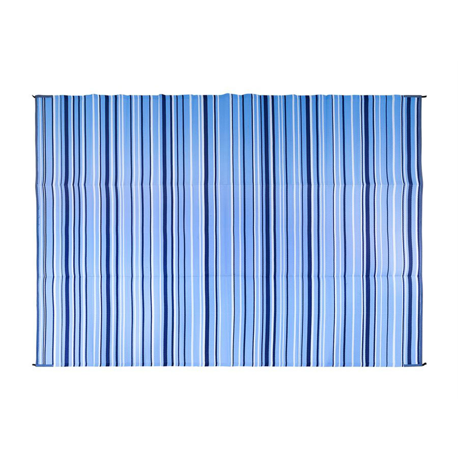 Camco 42865 Outdoor Mat - 9' x 12', Dark Blue/Light Blue/White Striped