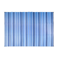 Camco 42865 Outdoor Mat - 9' x 12', Dark Blue/Light Blue/White Striped