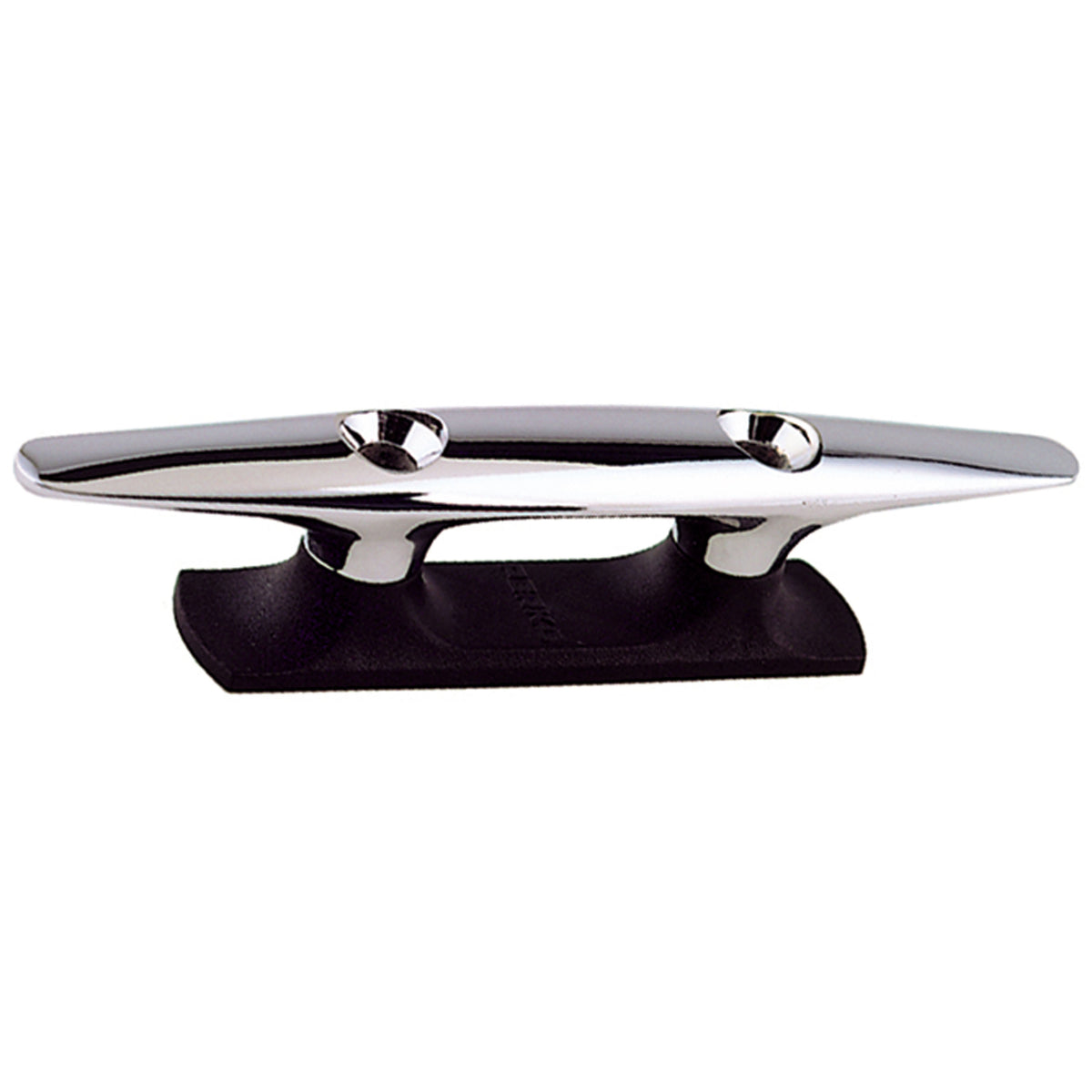 Perko 1326DP2CHR Chrome-Plated Open Base Cleat with Black Polymer Base - 6-1/4" Length with 3-5/8" x 7/8" Base