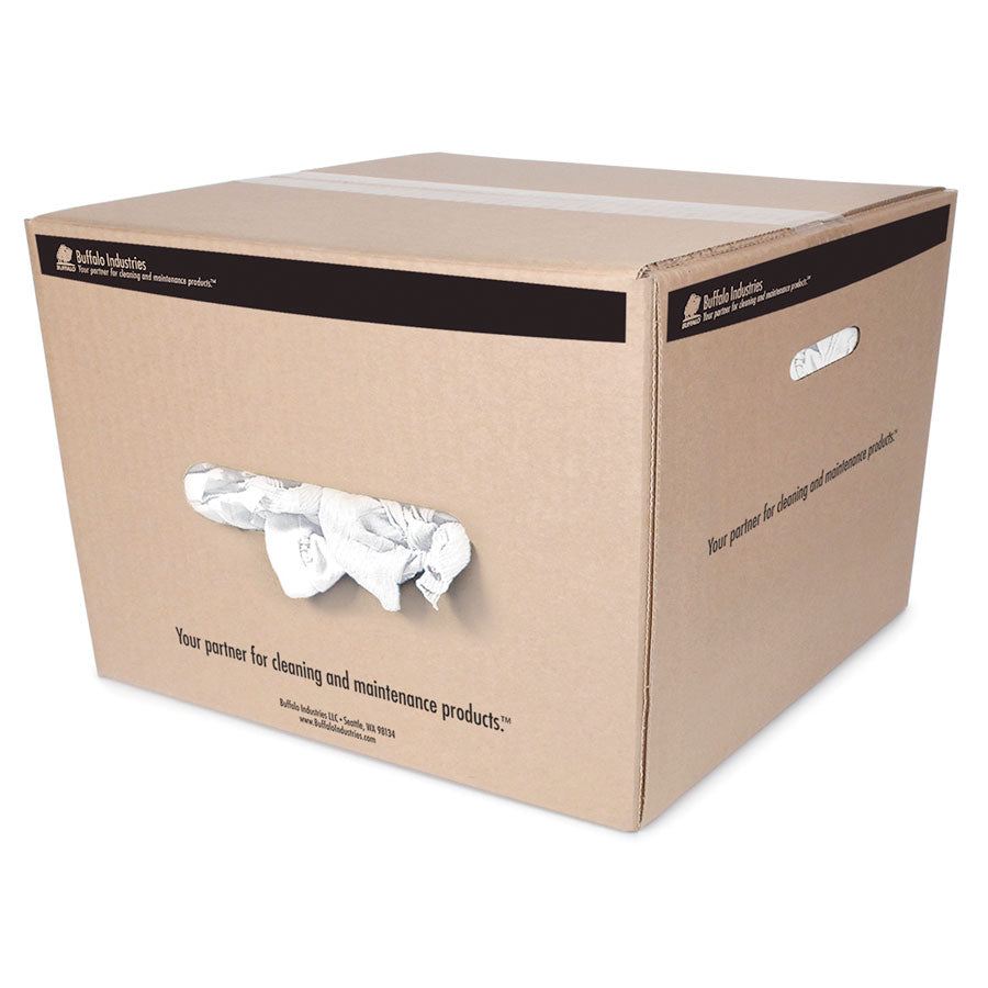 Buffalo 10395 Recycled Industrial White T-Shirt Cloth Rags - 25 lbs. Box