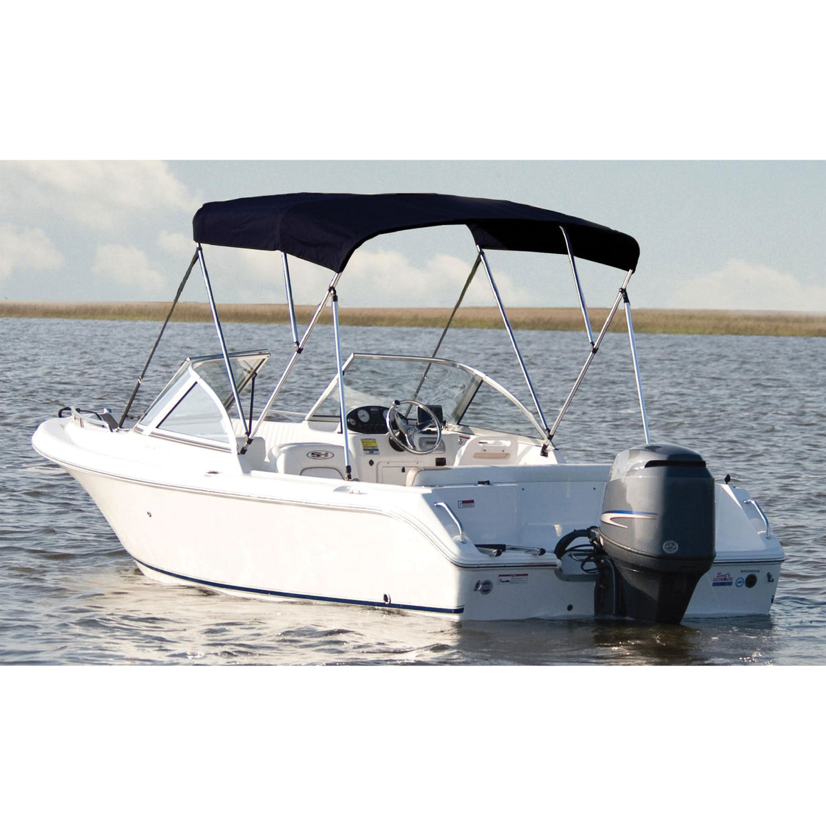 Carver A5481TB-2 Fully Assembled 3-Bow Round Tube Sunbrella Bimini Complete Top Kit - Jet Black, 79" - 84" Widths