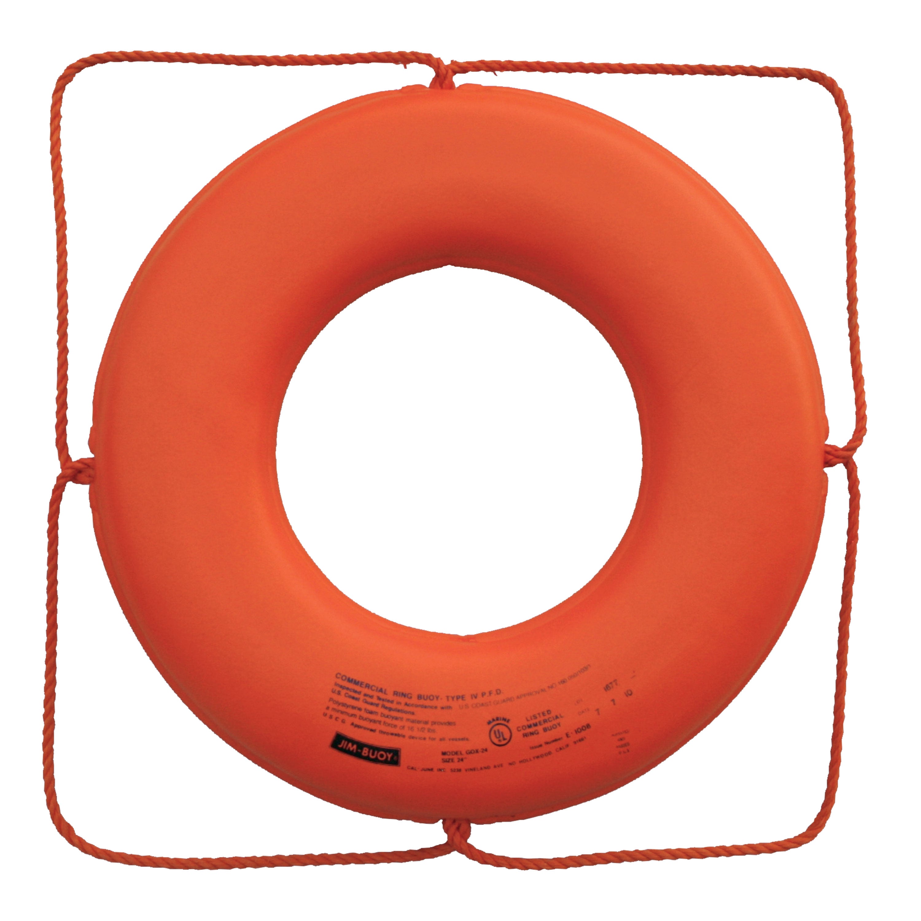 Jim-Buoy GO-X-20 GX-Series Life Ring with Rope Molded Into Core - 20", Orange