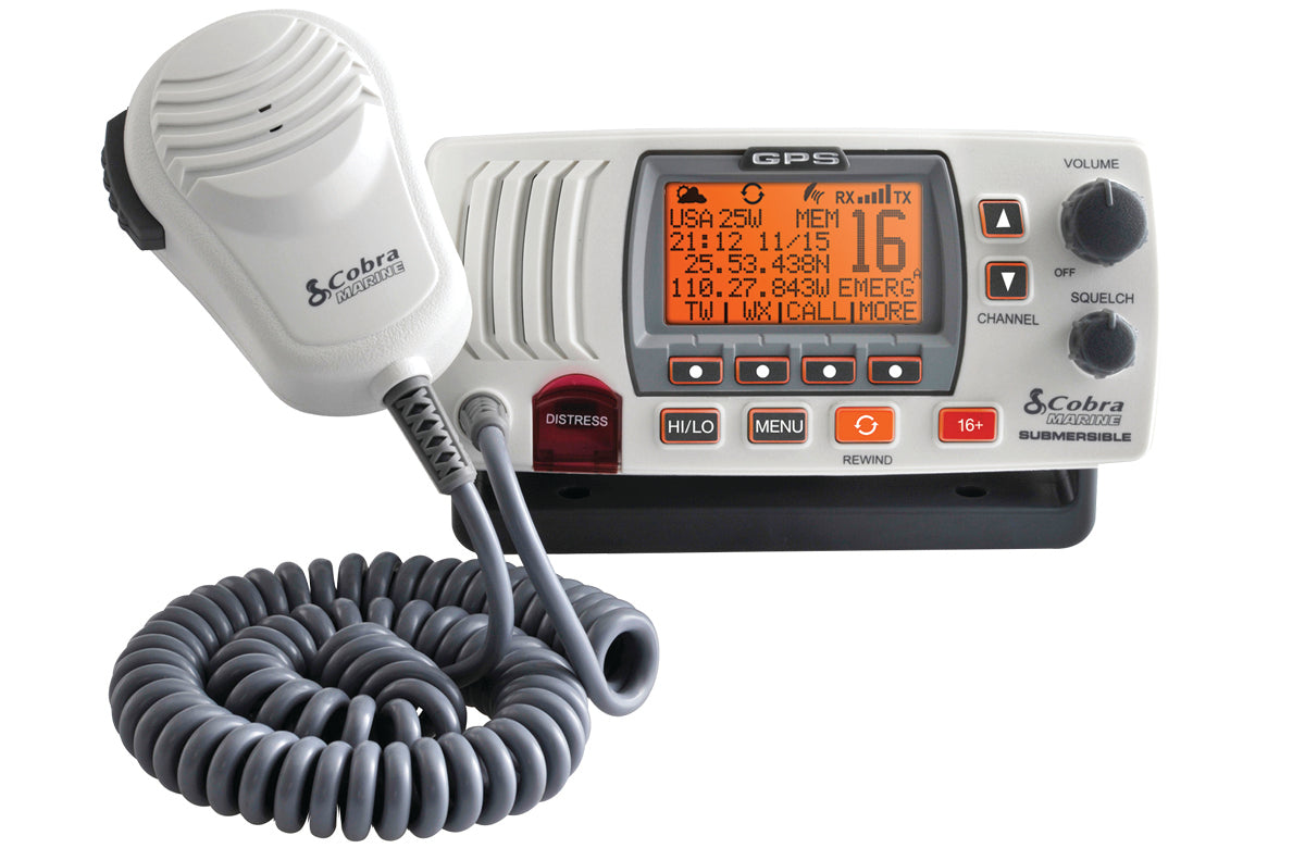Cobra MR F77W GPS 25 Watt Class-D Fixed Mount VHF Radio - White