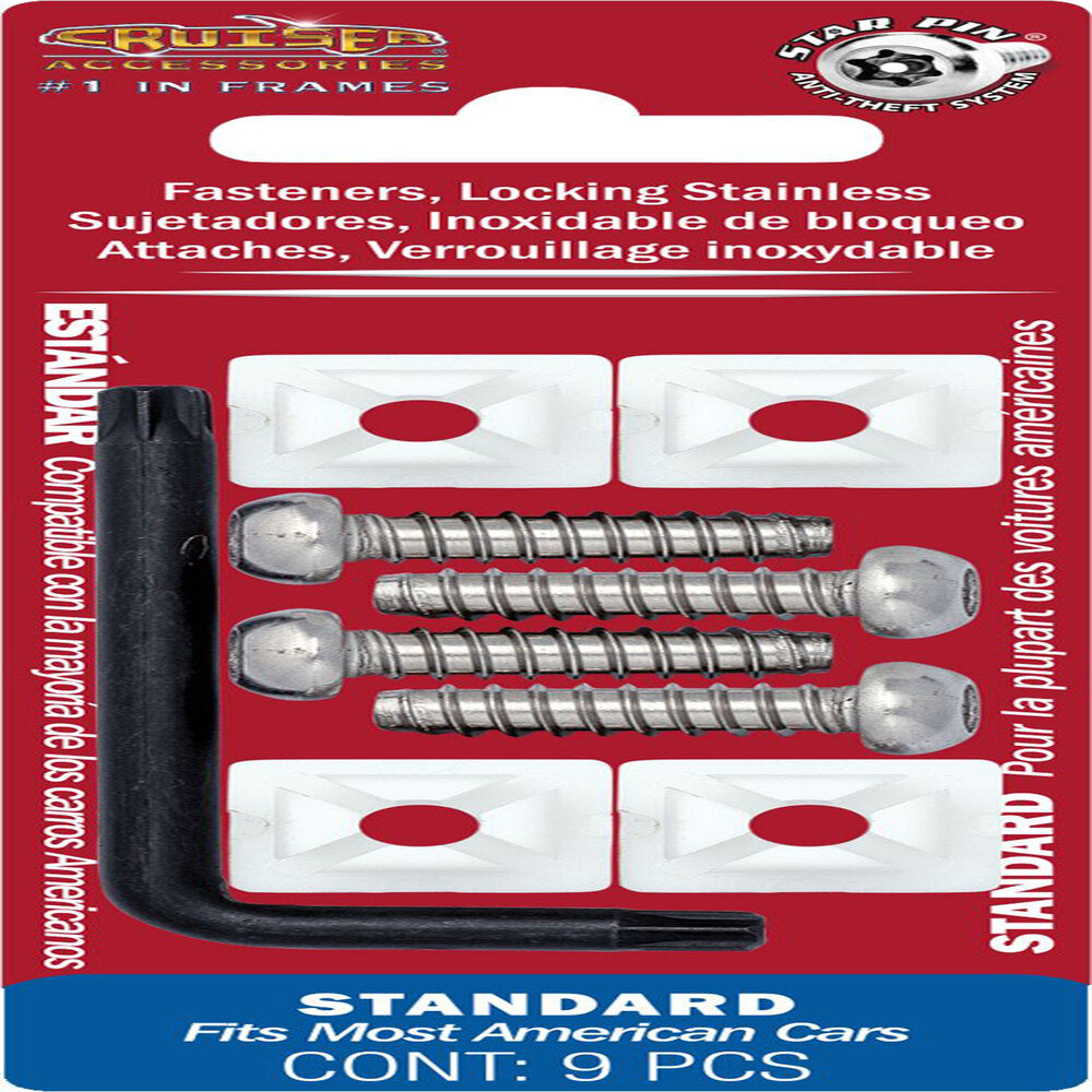 Cruiser Accessories 81200 Stainless Steel Star Pin License Plate Fasteners - Pack of 4