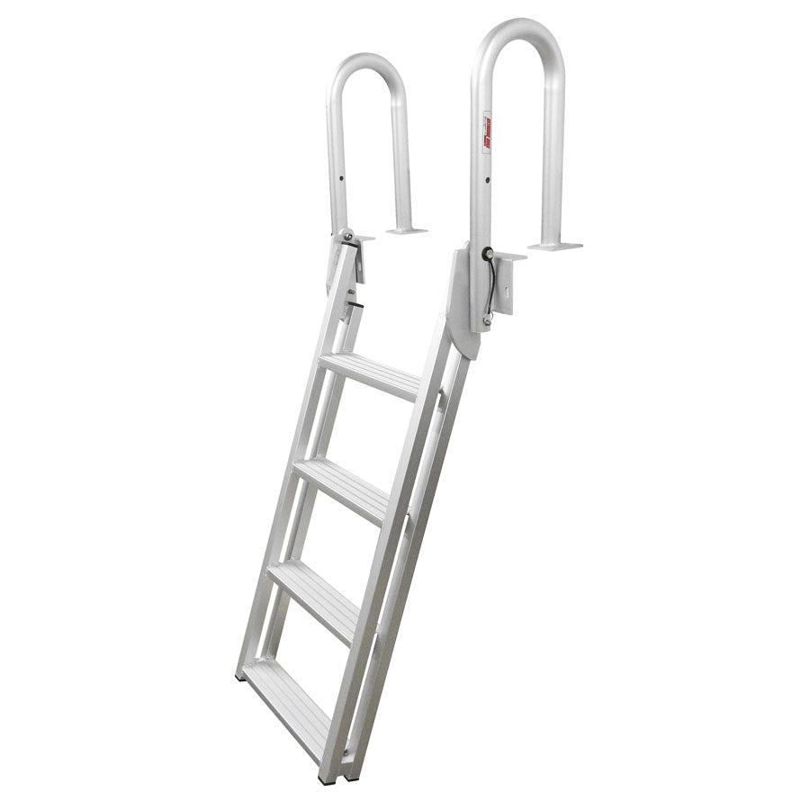 Extreme Max 3005.4227 Heavy-Duty Aluminum Slanted Flip-Up Dock Ladder with Comfort Use Round Tube Frame - 4-Step, 300 lbs. Weight Capacity
