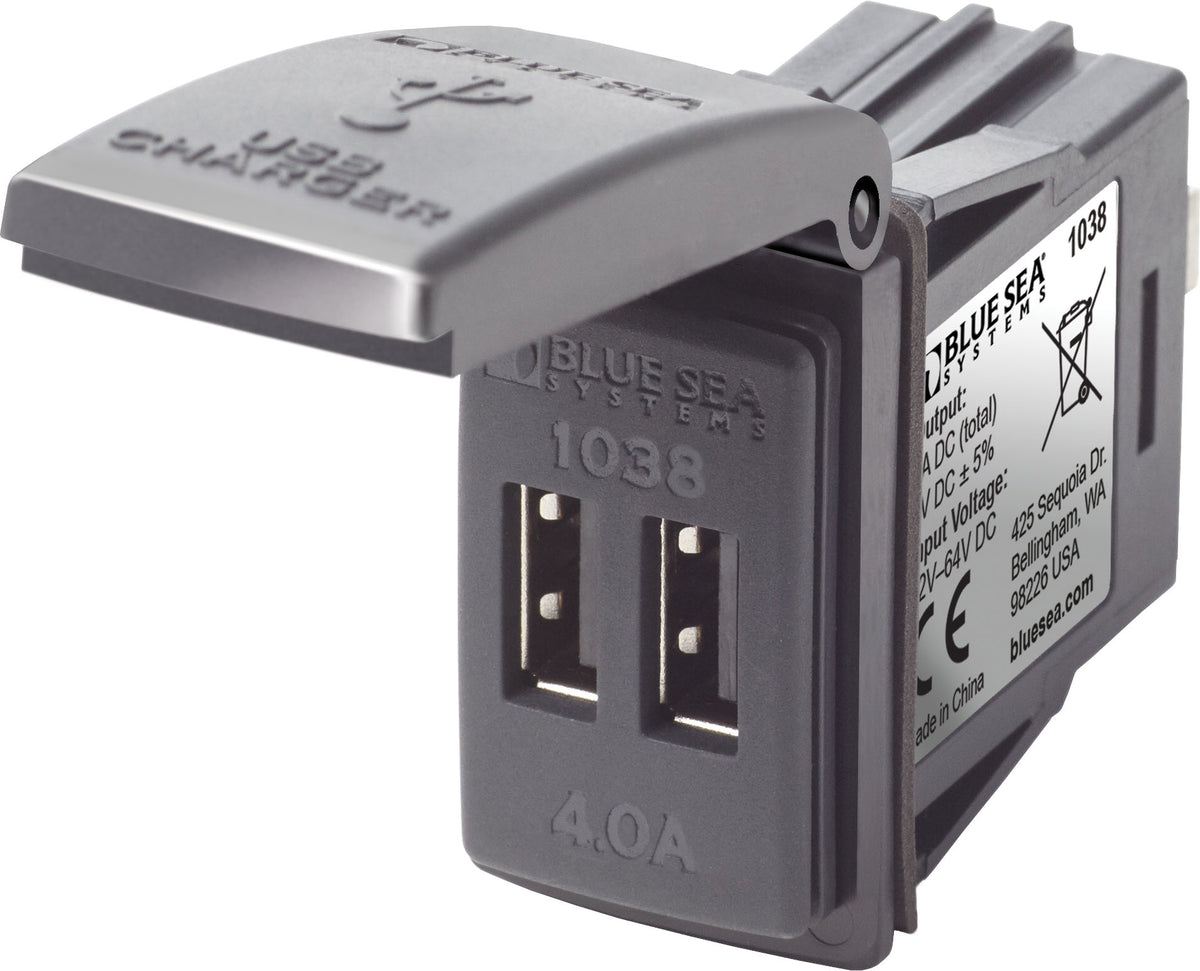 Blue Sea Systems 1038-BSS Dual USB Charger 48V DC - Contura Switch Mount