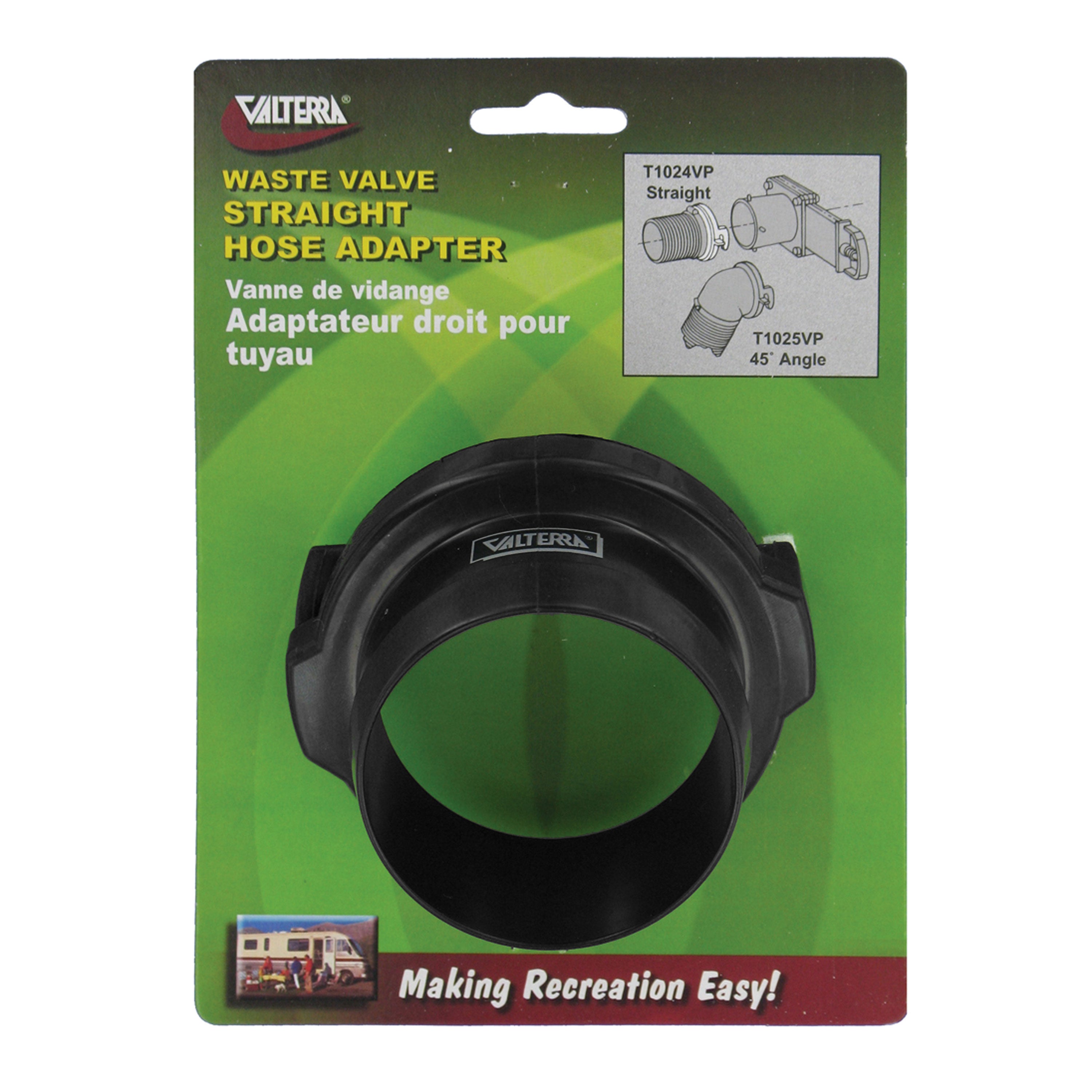 Valterra T1024VP Hose Adapter - 3", Straight, Black, Carded