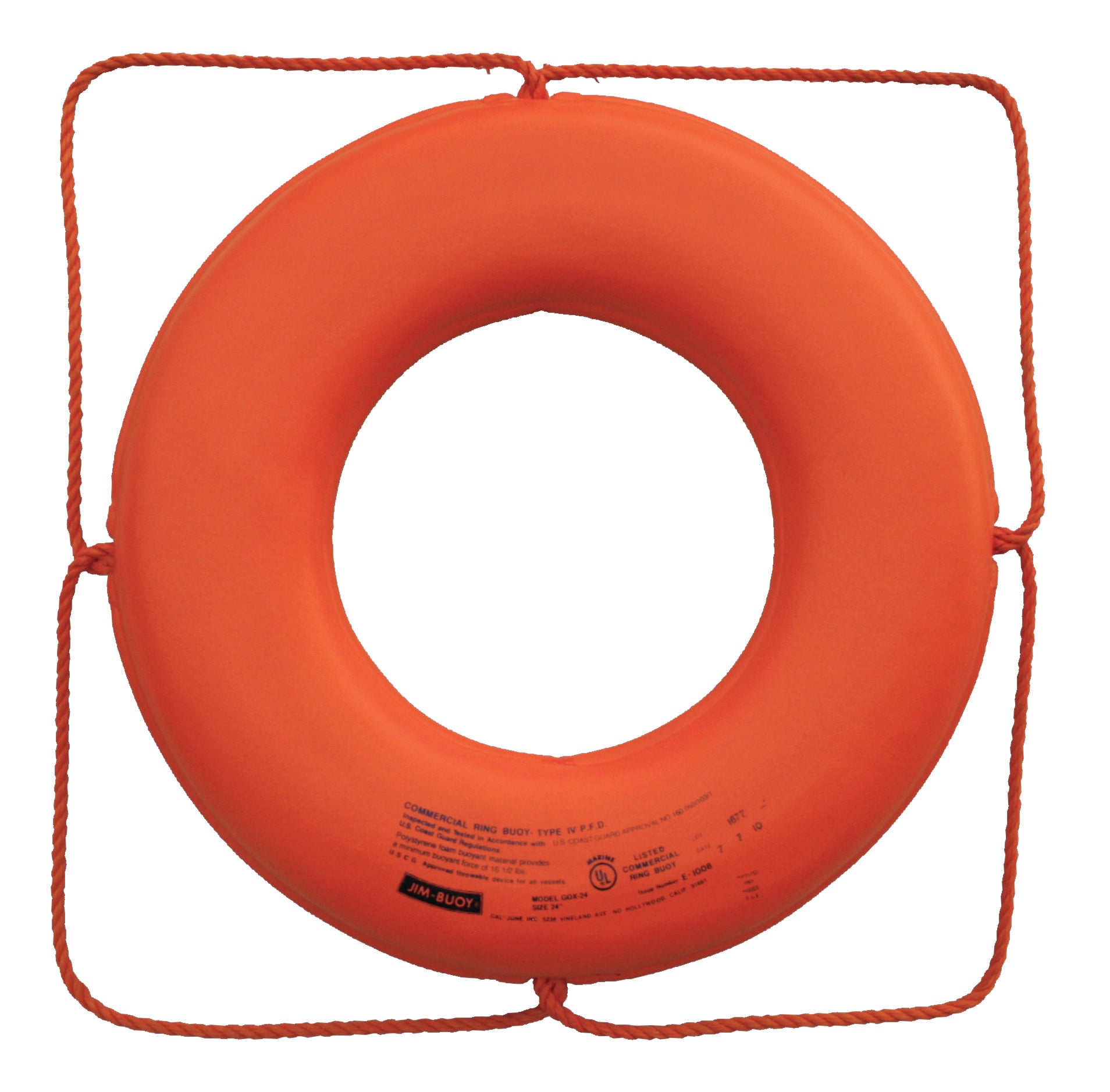 Jim-Buoy GO-X-30 GX-Series Life Ring with Rope Molded Into Core - 30", Orange