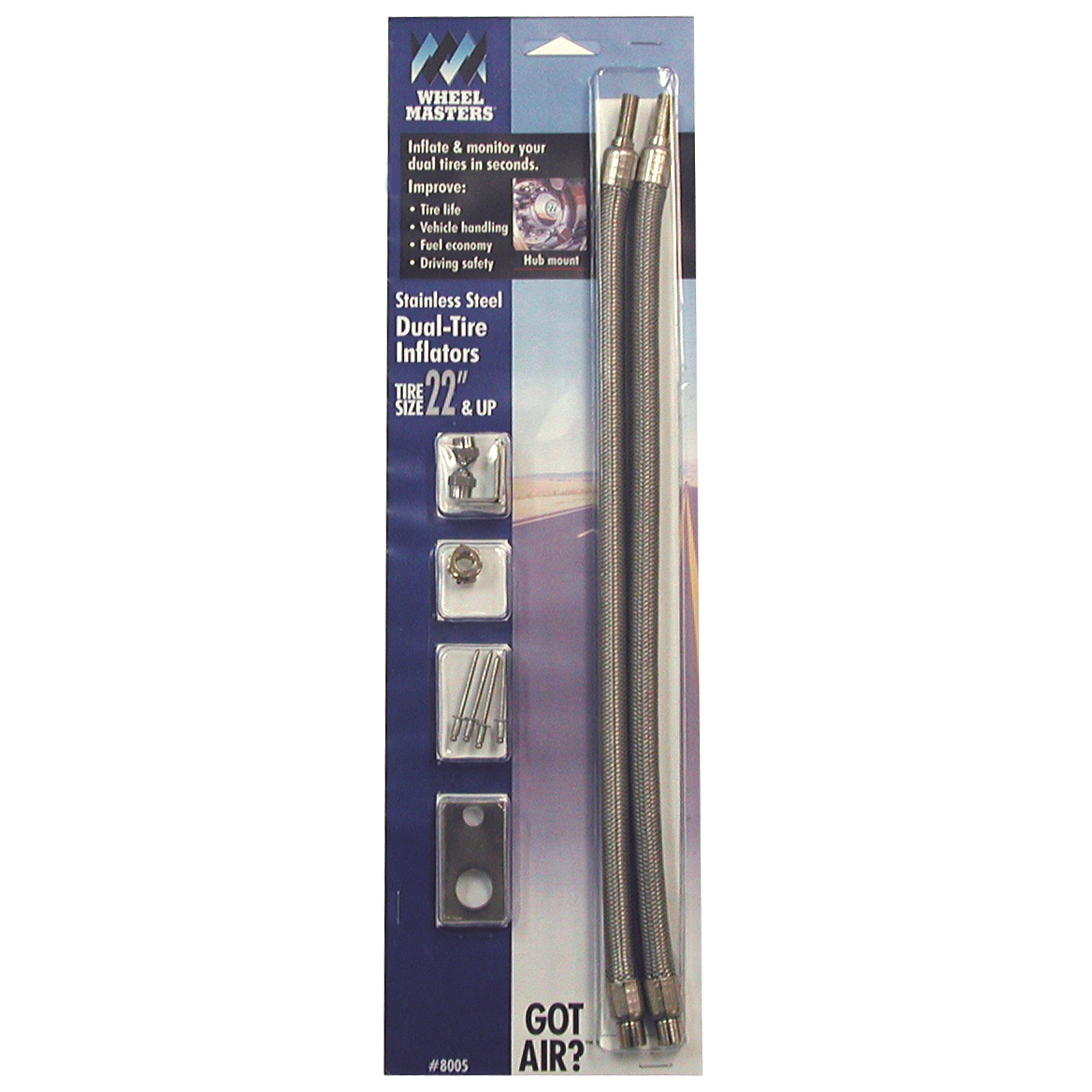 Wheel Masters 8005 Stainless Steel Hose Extenders For 22" Wheels - 2 Hose Kit, Hub Hole Mount