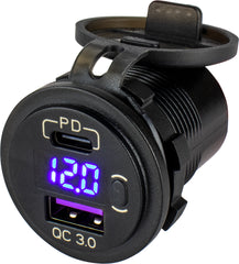 Sea-Dog 426518 Round USB/USC Socket with Hidden Volt Meter