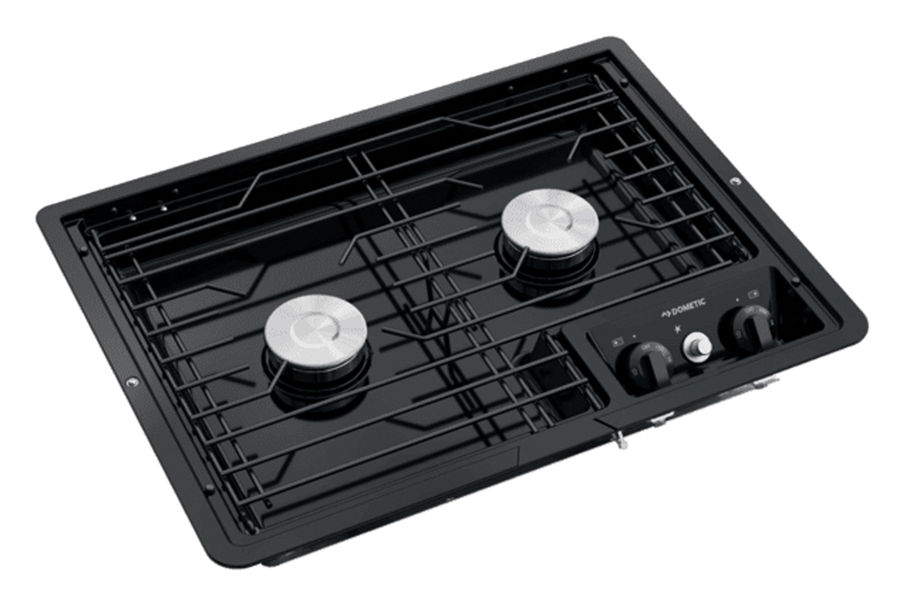 Dometic 9108917573 (50210) Drop-In Two-Burner 12V Cooktop with Wire Grate - Black, Piezo
