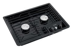 Dometic 9108917573 (50210) Drop-In Two-Burner 12V Cooktop with Wire Grate - Black, Piezo