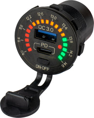 Sea-Dog 426519 Round Rainbow Voltmeter with Dual USB Charging Ports