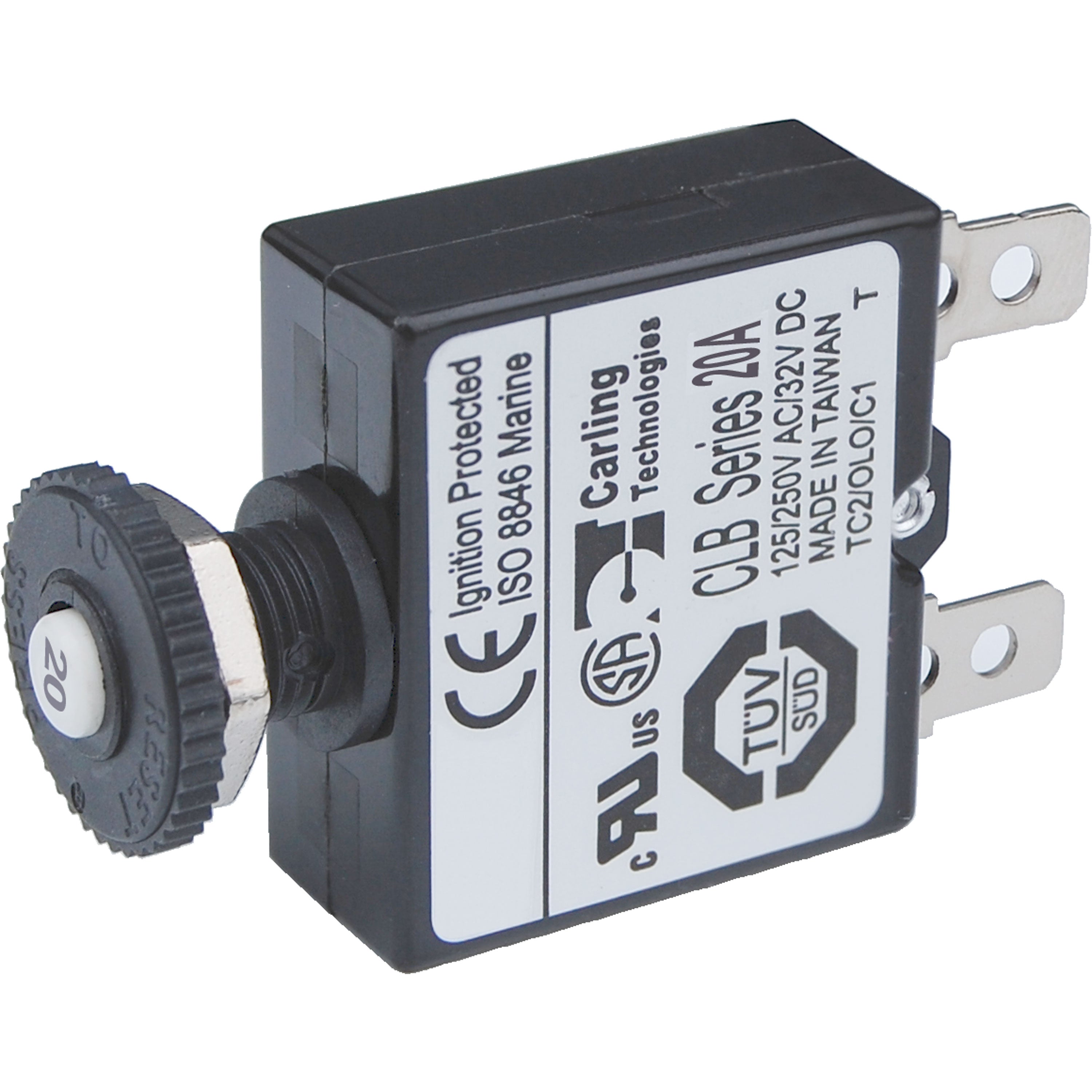 Blue Sea Systems 7057-BSS Push Button Reset Only Quick Connect Circuit Breaker - 20 Amp