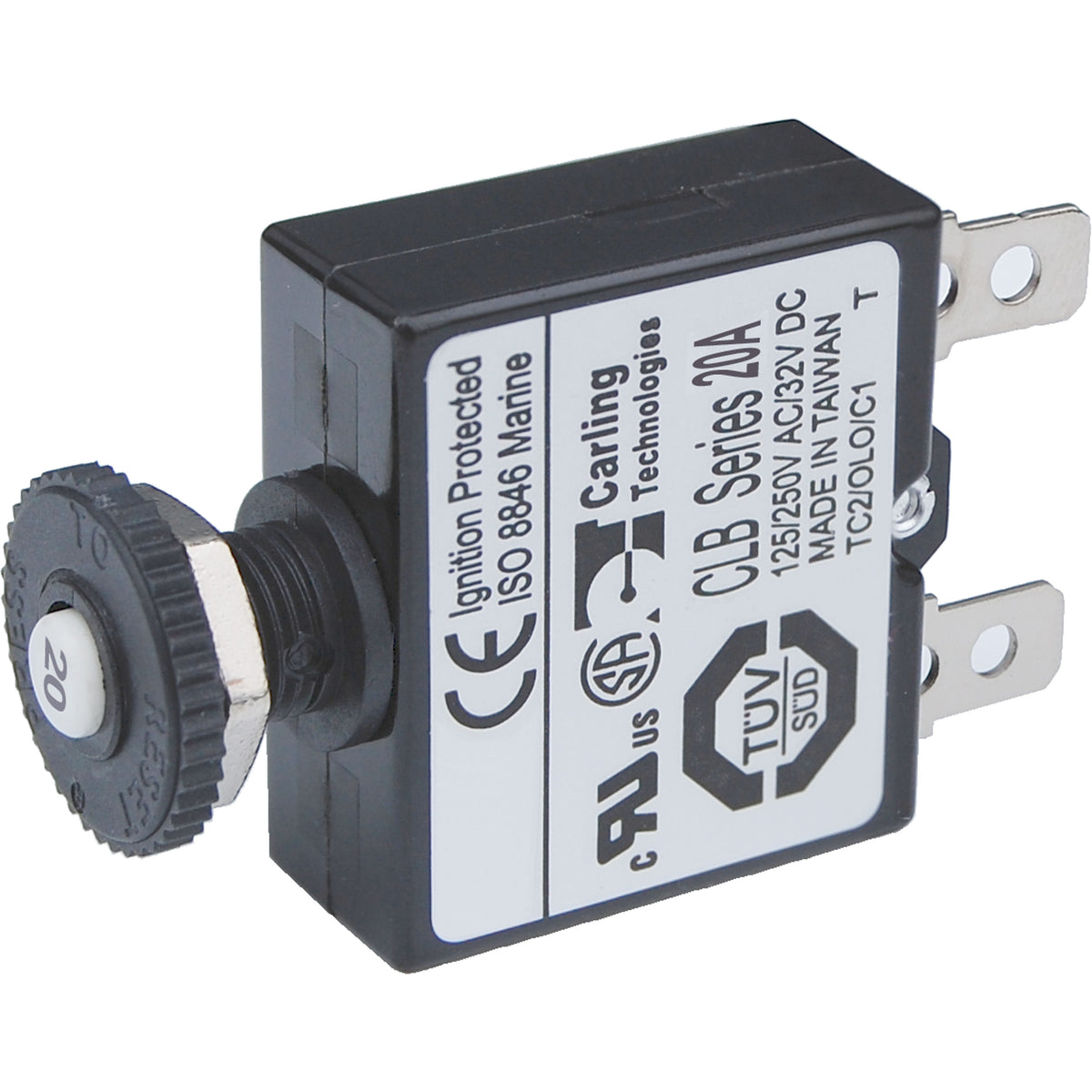 Blue Sea Systems 7057-BSS Push Button Reset Only Quick Connect Circuit Breaker - 20 Amp
