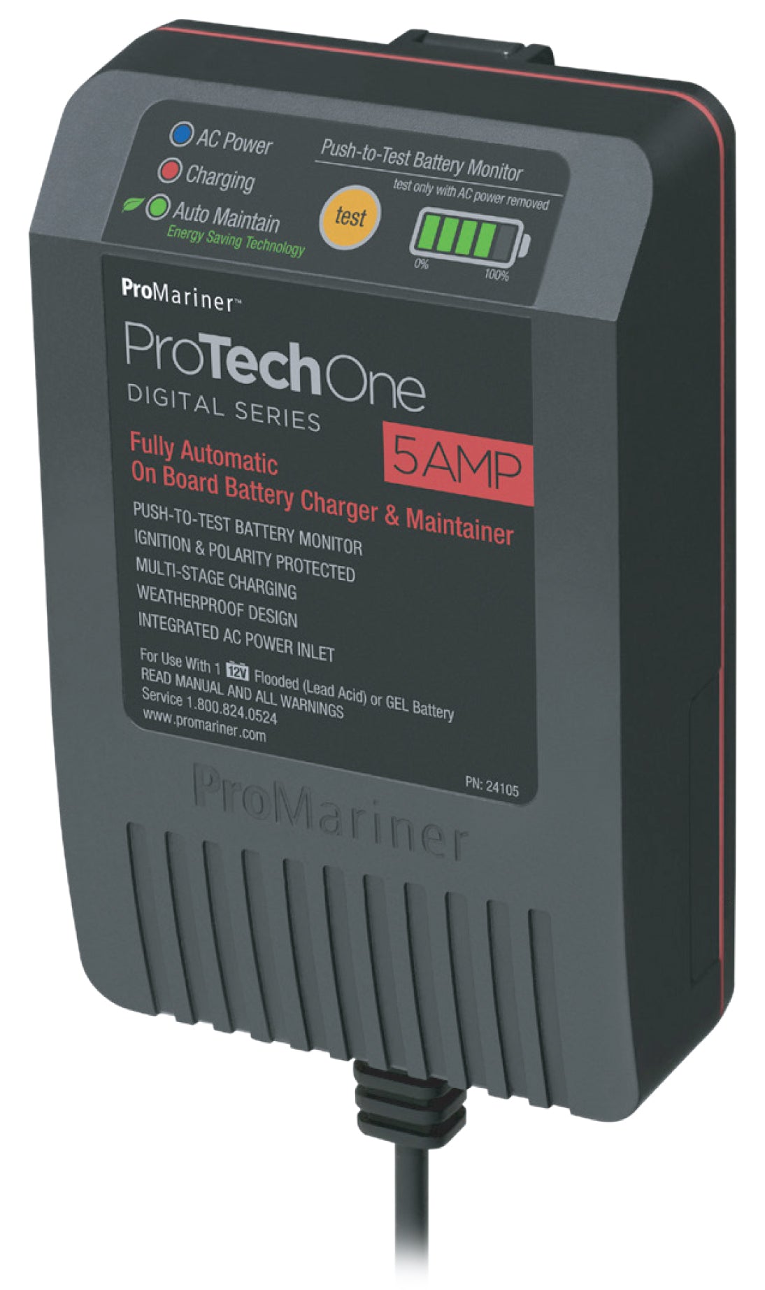 ProMariner 24104 ProTechOne Digital Series On Board Battery Charger/Maintainer, AC Inlet with Self-Closing Cover - 4 Amp