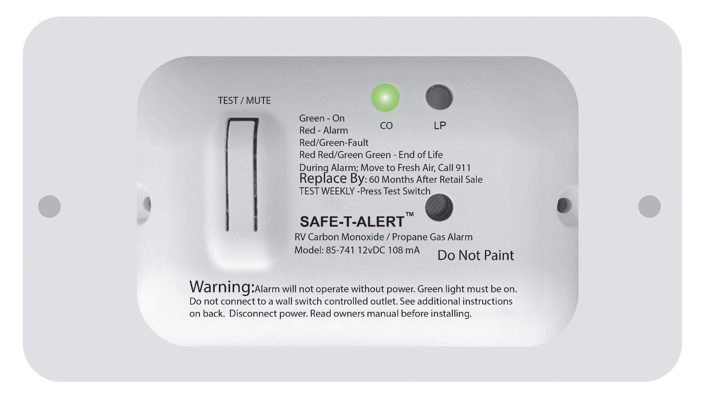SafeTAlert 85741WTTR 85 Series Slim Line Dual CO & LP Alarm with