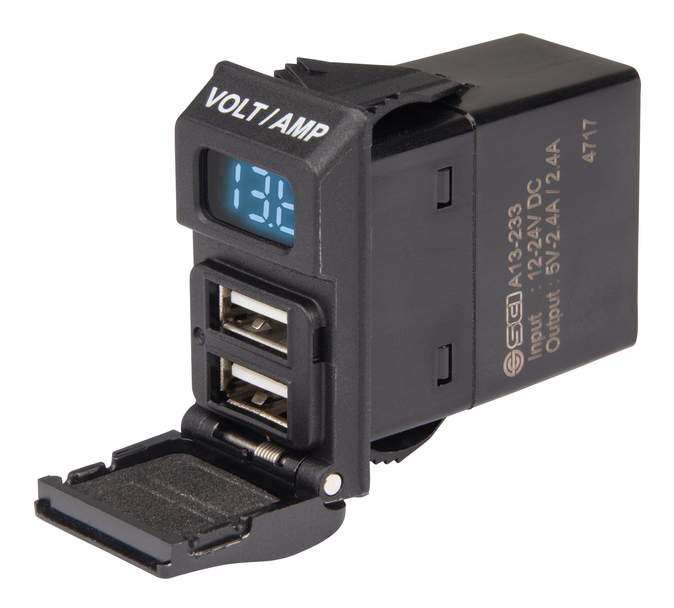 Marinco 12VCDUSB48A-B 12/24V 4.8A Contura Dual USB Charger with Volt/Amp Meter (Bulk Packaging)