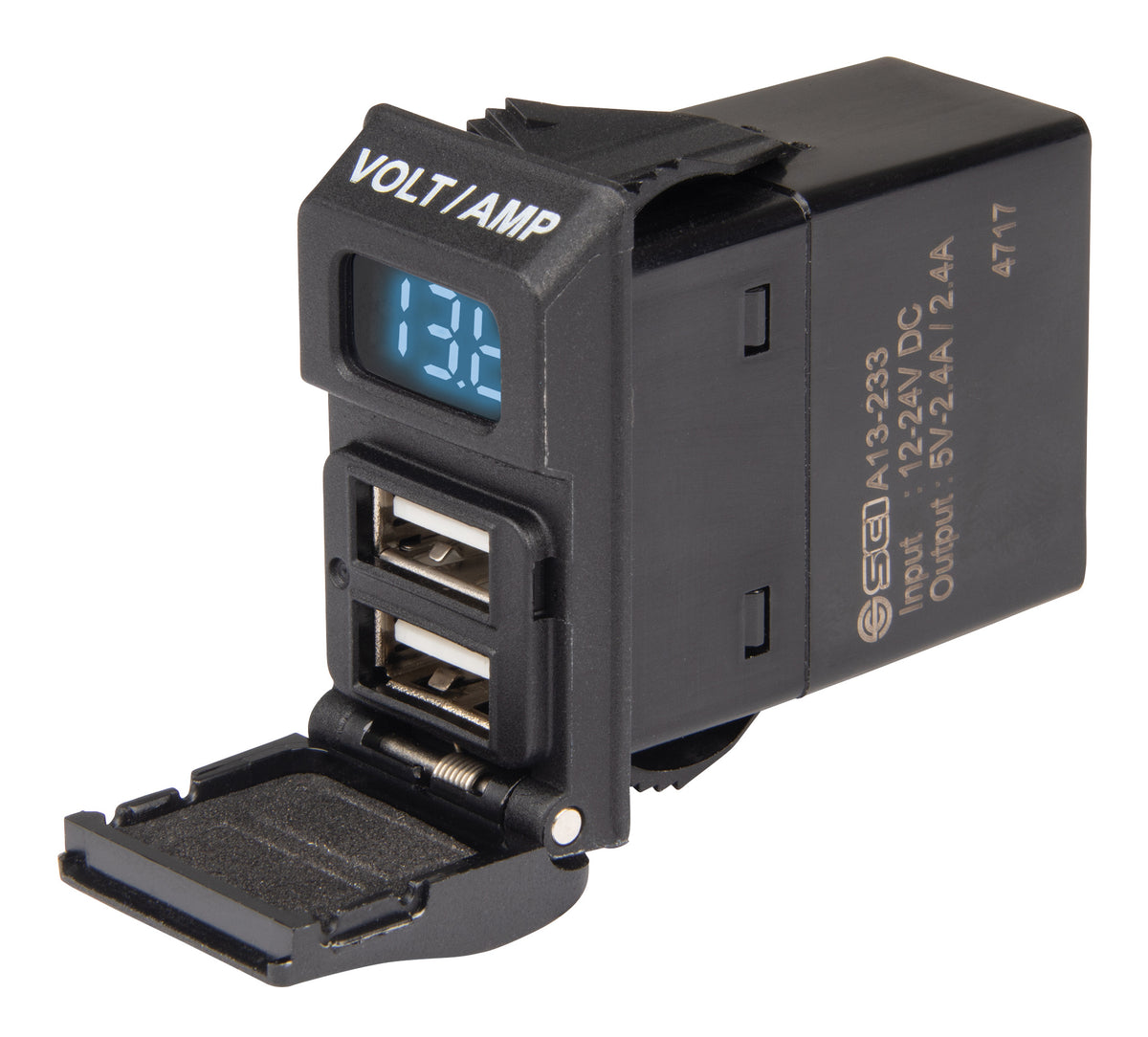 Marinco 12VCDUSB48A-B 12/24V 4.8A Contura Dual USB Charger with Volt/Amp Meter (Bulk Packaging)