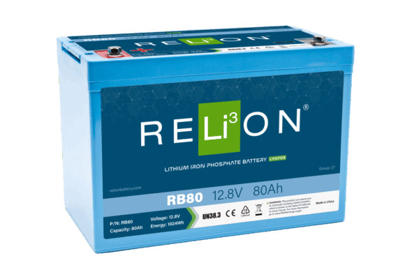 RELiON RB80 Lithium Deep Cycle Battery LiFePO4 - 12.8V, 80Ah, M8 x 1.25 Terminal