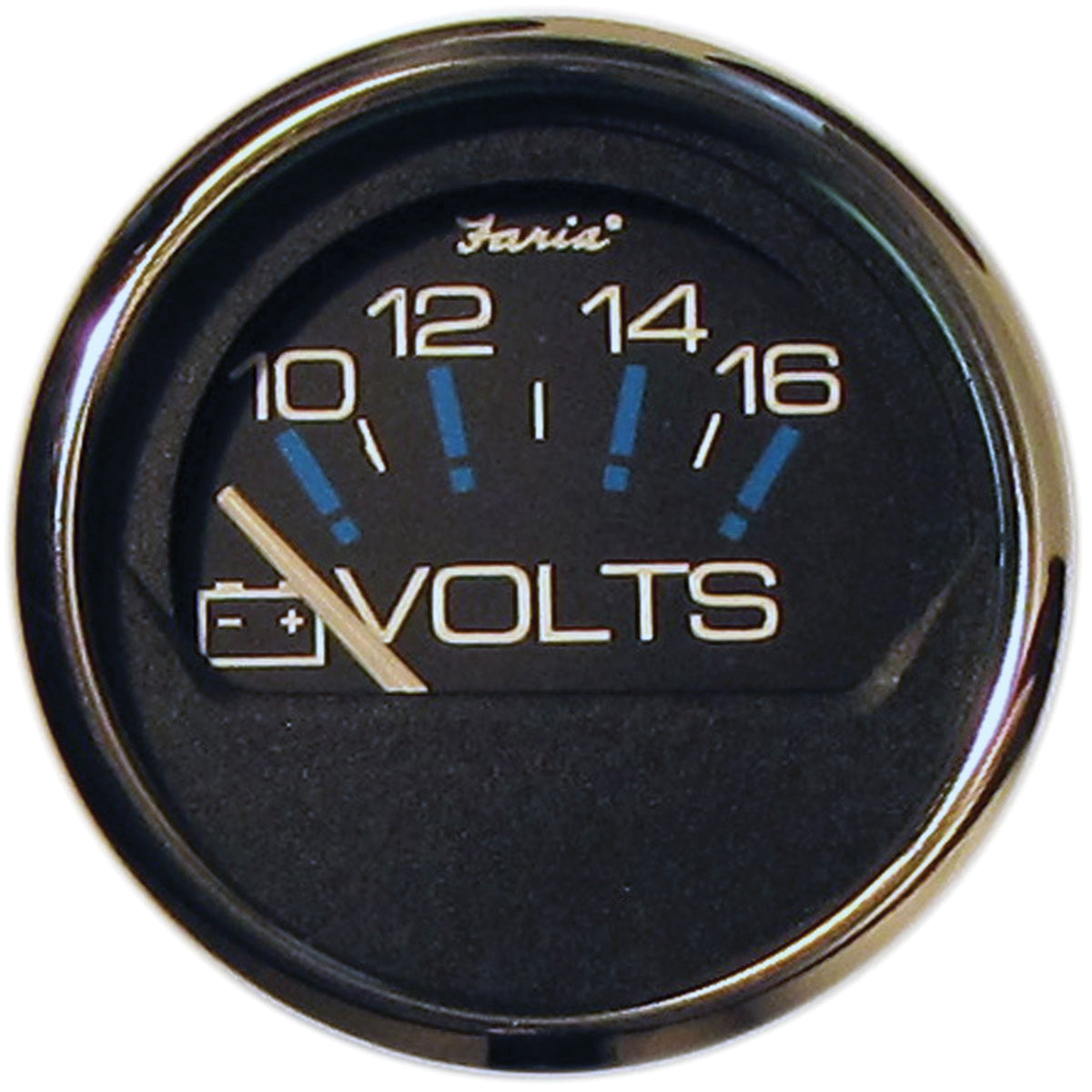 Faria 13705 Chesapeake Stainless Steel Voltmeter (10-16 VDC) - 2", Black