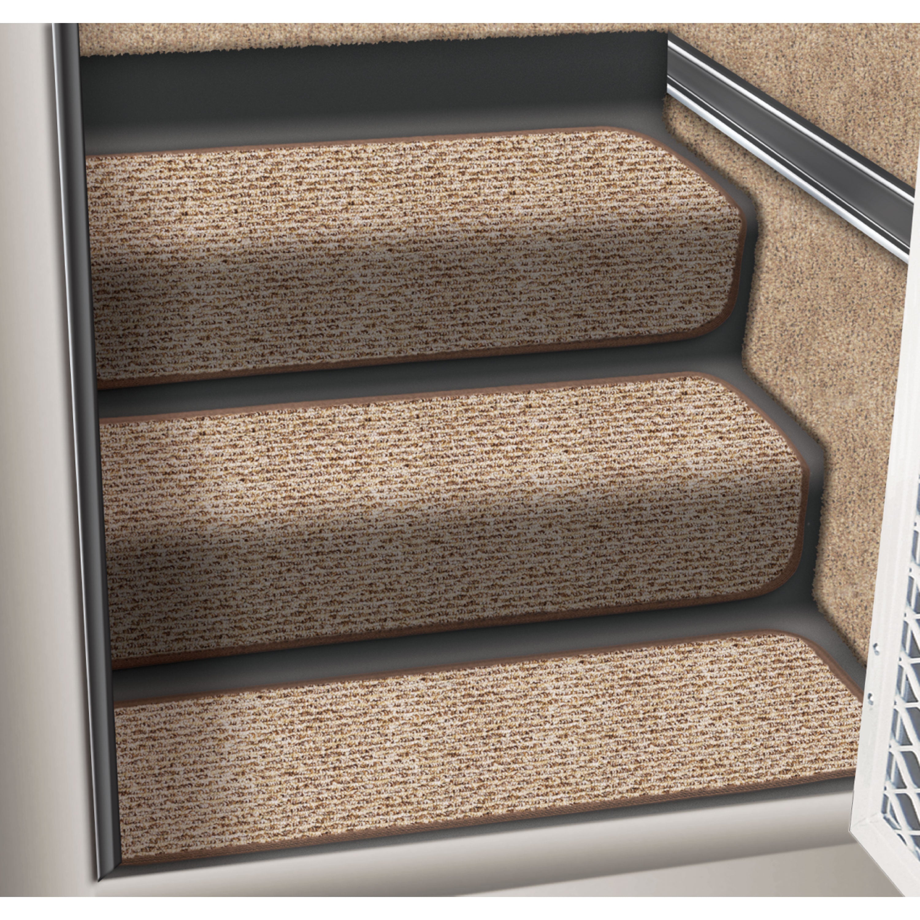 Prest-O-Fit 5-3088 Decorian Step Huggers RV Landing Step Rug - 10" x 23.5", Sandstone