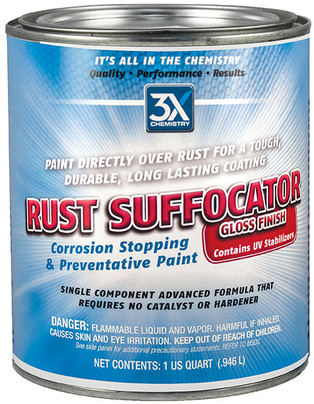 3X Chemistry 125 Rust Suffocator Corrosion-Stopping & Preventative Paint - Gloss Black Finish, Quart