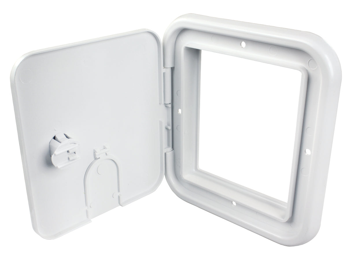 Thetford 94334 Small 30/50 Amp Electric Cable Hatch with Thumb Latch - Polar White