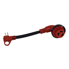 Valterra A10-1530D90VP Mighty Cord 90Â° Detachable 12" Locking LED Adapter Cord with Handle - 15AM to 30AF, Red (Carded)