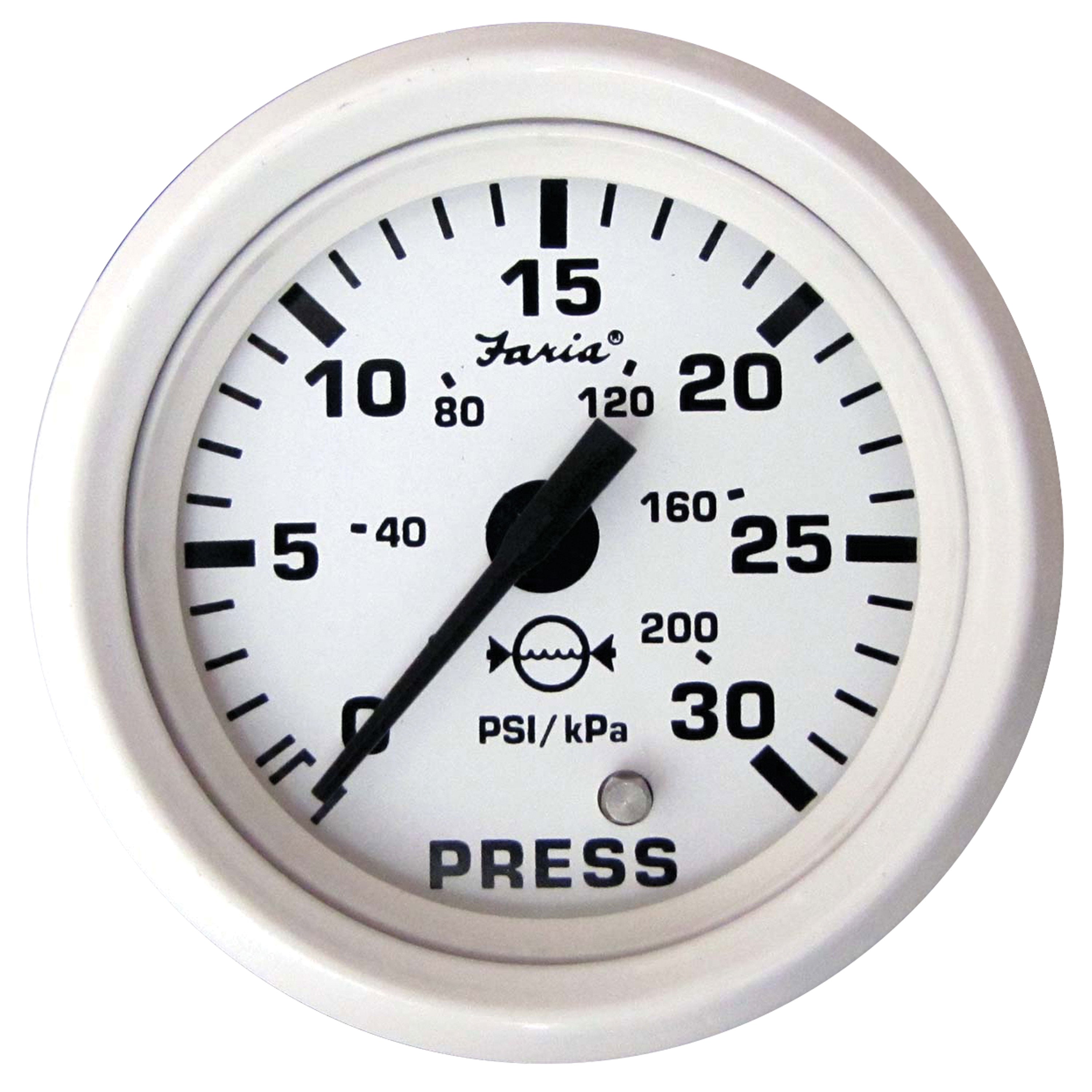 Faria 13108 Dress Water Pressure Gauge Kit 30 PSI - White, 2"
